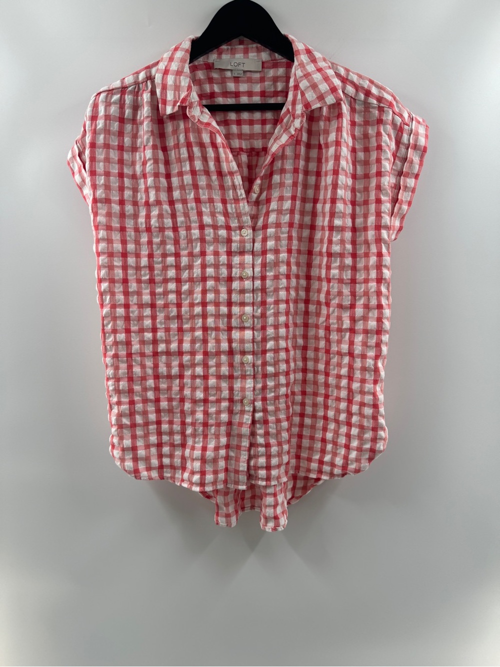 LOFT Red Gingham Button Down Top Women's Small Tie Front Blouse - Picture 1 of 9